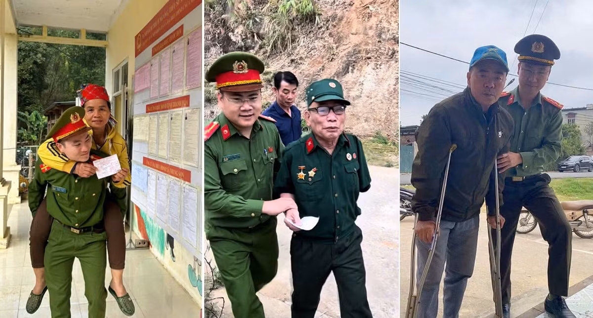 Cán bộ Công an xã Trung Sơn (Hoằng Hóa) hỗ trợ cử tri đi lại khó khăn đến điểm bỏ phiếu, góp phần bảo đảm mọi công dân đều thực hiện quyền bầu cử. Ảnh: daibieunhandan