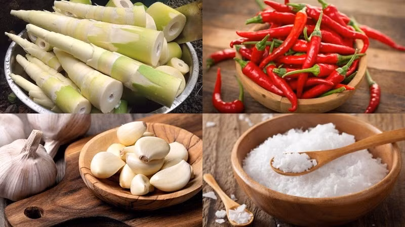 Để món măng chua giòn ngon, trước hết bạn cần chọn măng tươi ngon. Nên chọn búp măng to, tròn đều, bẹ ngoài màu đen có lông cứng, cầm nặng tay, da căng mọng. Tránh mua măng vàng đậm, có đốm đen hoặc mùi hôi. Ảnh minh họa