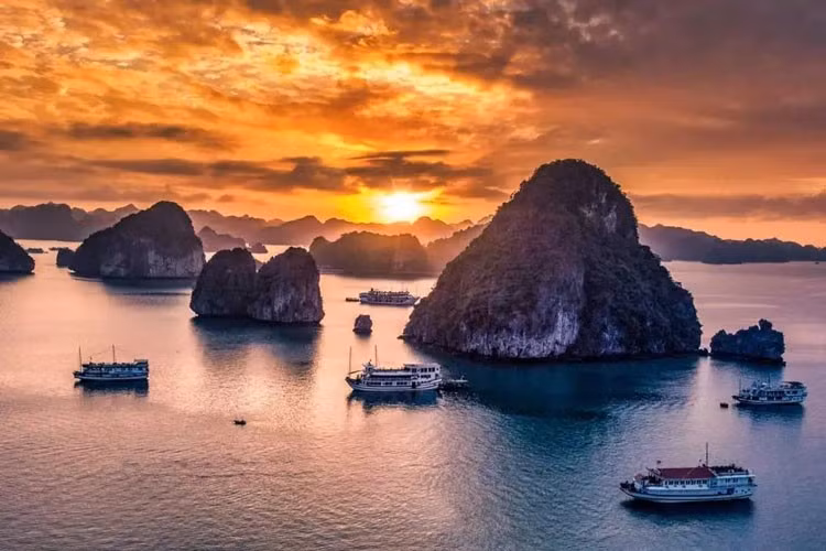 Với nhiều du khách, ngắm hoàng hôn ở Lan Hạ không chỉ là ngắm cảnh mà còn là khoảng thời gian để thư giãn và hòa mình vào thiên nhiên. Khi mặt trời từ tốn lặn xuống đường chân trời, sóng vỗ nhè nhẹ vào mạn thuyền, tiếng gió biển hòa cùng tiếng động cơ xa xa, mọi giác quan như được đánh thức. Đó là khoảnh khắc để buông bỏ lo toan, hít sâu không khí trong lành và cảm nhận sự rộng lớn của biển trời. Ảnh Vườn quốc gia Cát Bà