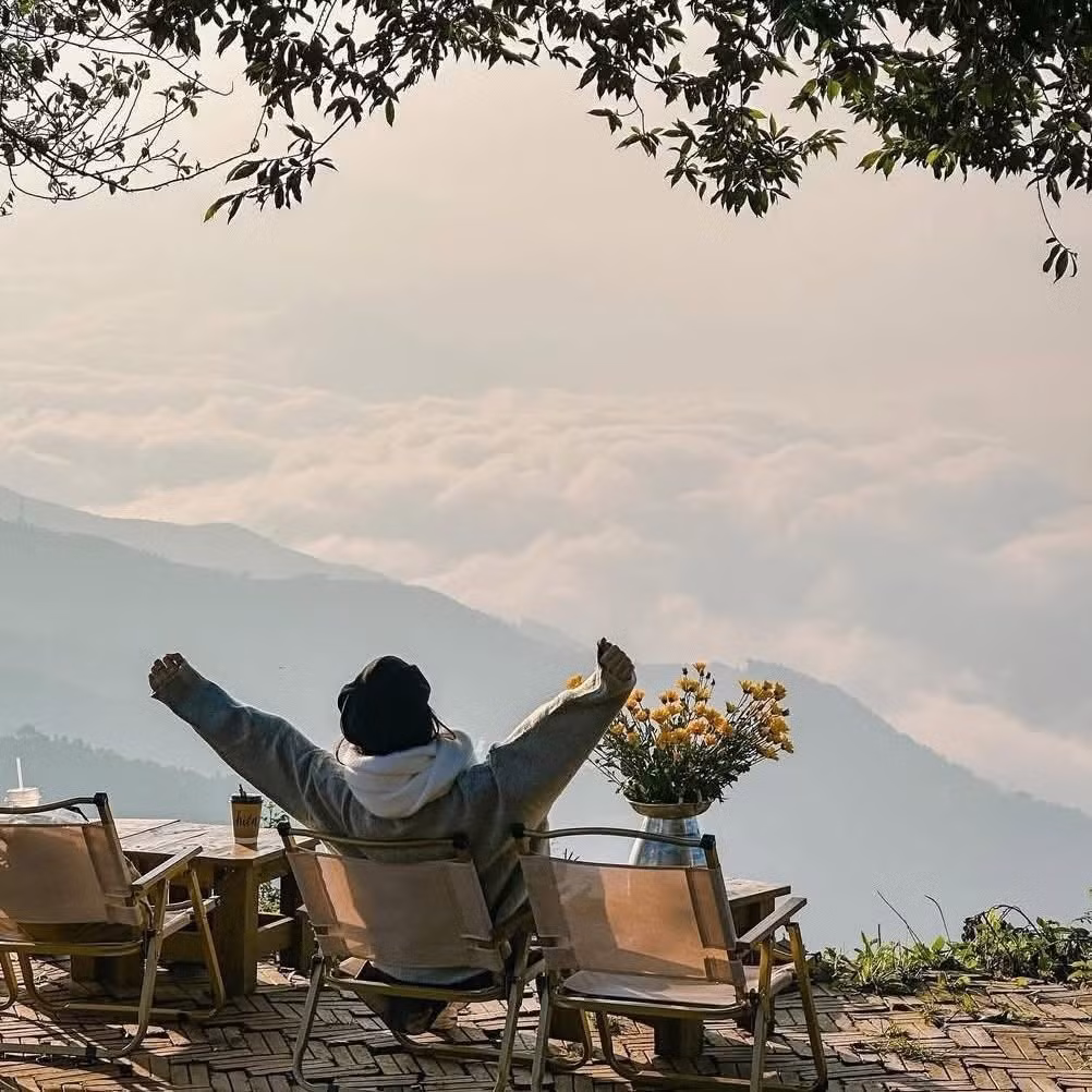 Đỉnh Gió Tà Xùa nổi bật với cảnh quan núi non trùng điệp, rừng xanh ngút ngàn và những ruộng bậc thang uốn lượn theo sườn núi. Ảnh Phương Thảo