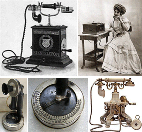 Sau đó, vào tháng 6 năm 1876, máy điện thoại lần đầu tiên được đưa vào sử dụng trong hội chợ triển lãm “Contennial Exposition” ở Philadelphia. Trong giai đoạn đầu, chiếc điện thoại được thiết kế khá kiểu cách và cầu kỳ với hai nét đặc trưng là có hai đầu, một ống để nói và một ống để nghe và chỉ có người giàu mới có khả năng sở hữu chúng.