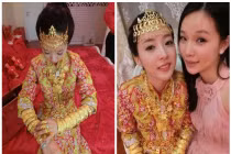 Câu dâu xinh đẹp mặc “áo giáp vàng” trong ngày cưới