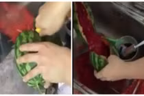 Kinh hoàng dưa hấu nguyên vỏ bổ ra như “nước sinh tố“