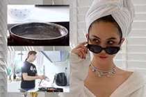 Ngọc Trinh làm vlog nấu ăn, nhà giàu mà dùng chảo "như đồng nát"