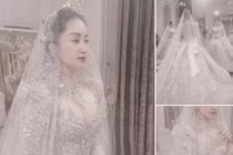 Lộ váy cưới hoàng gia tôn vòng 1 nảy nở của Khánh Thi
