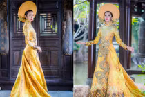 Cận cảnh áo dài thi Hoa hậu Quốc tế của Thúy Vân