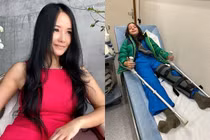 Con trai diva Hồng Nhung bị chấn thương phải nẹp chân, chống nạng