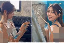Vẽ tranh, hot girl cố tình mặc hở, khoe đường cong “ná thở“