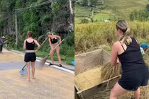 Khách Tây du lịch gặp bà con thu thóc chạy mưa và cái kết