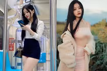 Mỹ nhân diện váy ngắn khoe chân dài, vòng ba khủng trên tàu điện