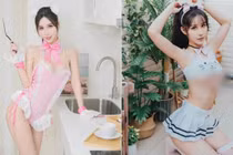 Ngượng đỏ mặt hot girl mặc hở hang khi dọn nhà đón Tết