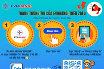 EVNHANOI thông tin lịch cắt điện, hóa đơn... trên Zalo