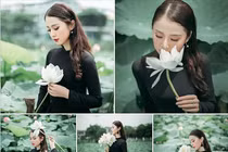 Bộ ảnh thiếu nữ mặc áo dài đen chụp sen lạ lẫm được CĐM "khen hết lời"