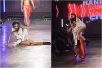Đi catwalk ngã đau, hot girl "bắp cần bơ" được trai đẹp cứu