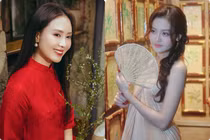 Hồng Diễm diện áo dài đỏ đón Tết, Thuỳ Anh xinh như nàng thơ