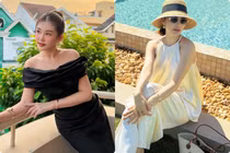 Lê Âu Ngân Anh khoe dáng, Minh Hằng ngồi tạo dáng bên hồ bơi
