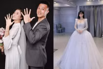 Hôn thê thử váy cưới, Huy Hùng nhận xét: 'Em xứng đáng có được anh'