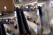 Video: TTTM bất ngờ sập trần, nước trút xuống thang cuốn như thác