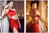 Diện đầm cái xẻ, Ngọc Trinh khoe lưng trần nõn nà nhìn mà mê