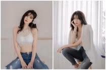 Hot girl xứ Hàn mặc quần jean không giấu nổi đường cong