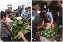 Người dân “trắng đêm” gói ngàn chiếc bánh chưng cứu trợ miền Trung
