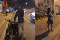 Cha con nghèo vừa dắt xe cà tàng vừa khóc nhưng hành động của cô gái lạ mới bất ngờ