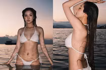 Bà xã Hồ Quang Hiếu diện bikini đón hoàng hôn trên biển
