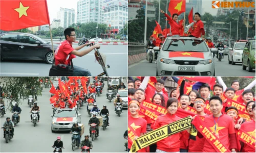 CĐV mang cả xe đạp đi diễu hành cổ vũ cho ĐTVN
