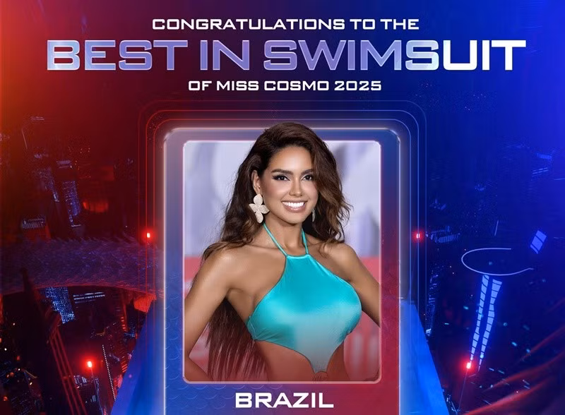 Giải Thí sinh diện áo tắm đẹp nhất được trao cho đại diện Brazil - Gabriela Borges. Top 5 giải thưởng này gồm các đại diện: Ấn Độ, Mexico, Myanmar và Panama. Ảnh: Miss Cosmo.