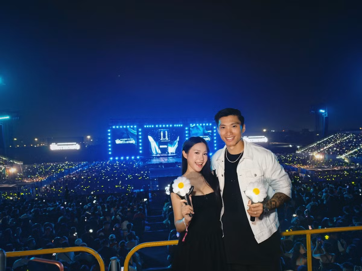 Doãn Hải My và Đoàn Văn Hậu 'trốn con' đi xem concert G-Dragon. Ảnh: FB Doãn Hải My.