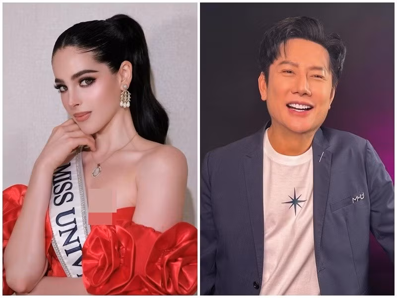 Theo tờ The Economic Times, trong buổi trao sash cho thí sinh Miss Universe 2025, Nawat Itsaragrisil - trưởng ban tổ chức Miss Universe 2025 tại Thái Lan - chất vấn đại diện Mexico Fatima Bosch về việc vắng mặt trong buổi chụp hình với nhà tài trợ. Ảnh: Instagram Fatima Bosch, FB Nawat Itsaragrisil.