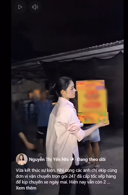 ...Là một người con của Đắk Lắk, Yến Nhi trăn trở rất nhiều, chỉ mong có thể góp một phần nhỏ nhưng thiết thực để hỗ trợ bà con. Nhi tin rằng nếu nhận được sự chung tay của quý cô chú, anh chị, bà con vùng lũ sẽ có thêm hy vọng và động lực vượt qua giai đoạn khó khăn này. Lưu ý: Yến Nhi chỉ nhận nhu yếu phẩm, không nhận tiền hoặc bất kỳ khoản chuyển khoản nào", Yến Nhi viết. Ảnh: FB Yến Nhi.