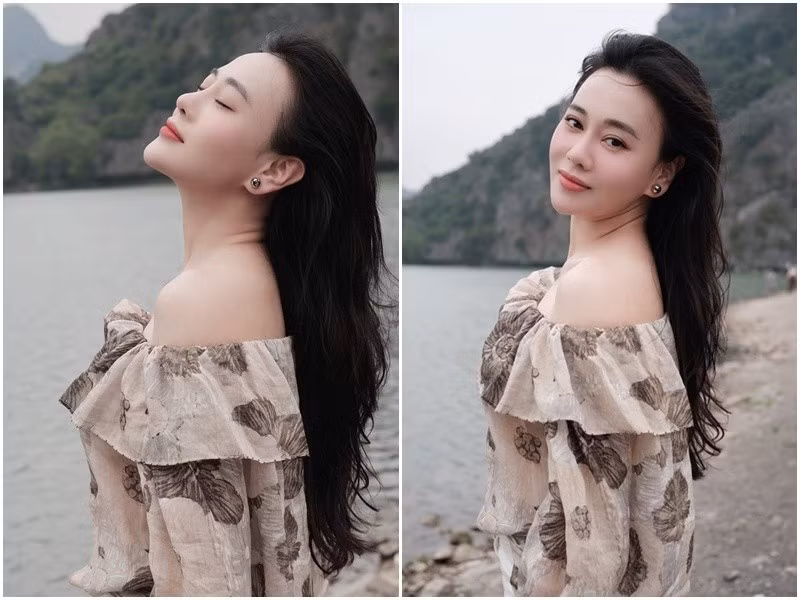 Phương Oanh vừa chia sẻ loạt hình ảnh đời thường. Nữ diễn viên xuất hiện với vẻ ngoài nhẹ nhàng, nữ tính nhưng vẫn toát lên sức hút riêng. Cô diện váy trễ vai chất liệu mềm, để mái tóc dài buông tự nhiên, hơi gợn sóng và chọn lối trang điểm trong veo tông hồng, tạo cảm giác gần gũi, không cầu kỳ. Ảnh: FB Phương Oanh.