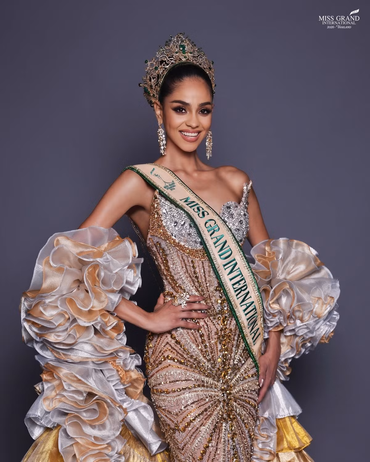 Jihan Dimachk - đại diện Tanzania đăng quang Miss Grand International 2026 vào tối ngày 10/10 tại Thái Lan. Ảnh: Miss Grand International.
