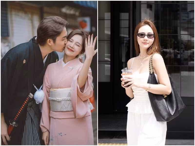 Trên trang cá nhân, Đình Tú khoe loạt ảnh cầu hôn Ngọc Huyền ở Nhật Bản. Nhanh chóng, Huyền Lizzie gửi lời chúc mừng đến nam đồng nghiệp. "Chúc mừng nhé, chuẩn bị lên đồ thôi", Huyền Lizzie để lại bình luận. Phía Đình Tú trêu chọc đàn chị: " Dạo này răng chị ổn chứ". Huyền Lizzie đáp lại đàn em: "Trộm vía vẫn bẻ được mấy cái bán lấy tiền mừng". Ảnh: FB Đình Tú, Huyền Lizzie.
