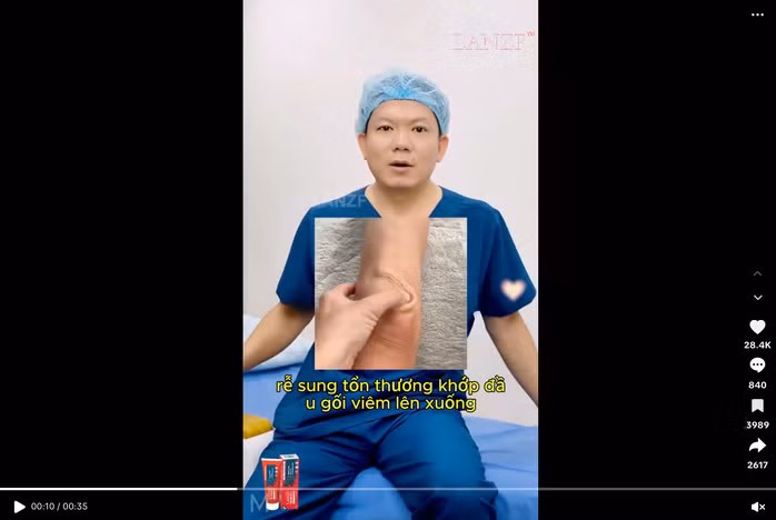 Hình ảnh giả mạo clip bác sĩ Cao Hữu Thịnh quảng cáo sản phẩm kem mát xa giảm đau cơ. Ảnh: Chụp màn hình