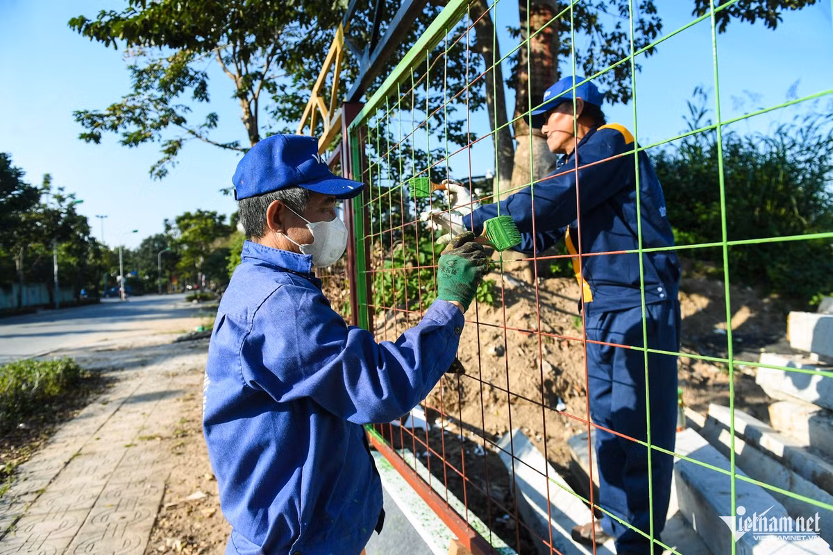 Đội ngũ công nhân cùng máy móc đang làm việc hối hả trong khuôn viên dự án.