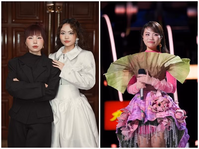 Phương Mỹ Quyên (mặc váy đen) làm stylist cho em gái Phương Mỹ Chi ở Sing! Asia 2025. Ảnh: FB Quyên Phương.