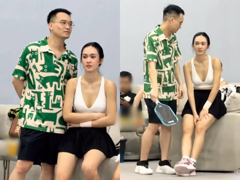 Vũ Thúy Quỳnh - doanh nhân Đức Phạm bắt đầu vướng nghi vấn hẹn hò từ tháng 9/2025. Cả hai tỏ ra khá thân thiết trong các buổi tập luyện pickleball. Ảnh: Đời Sống Pháp Luật.
