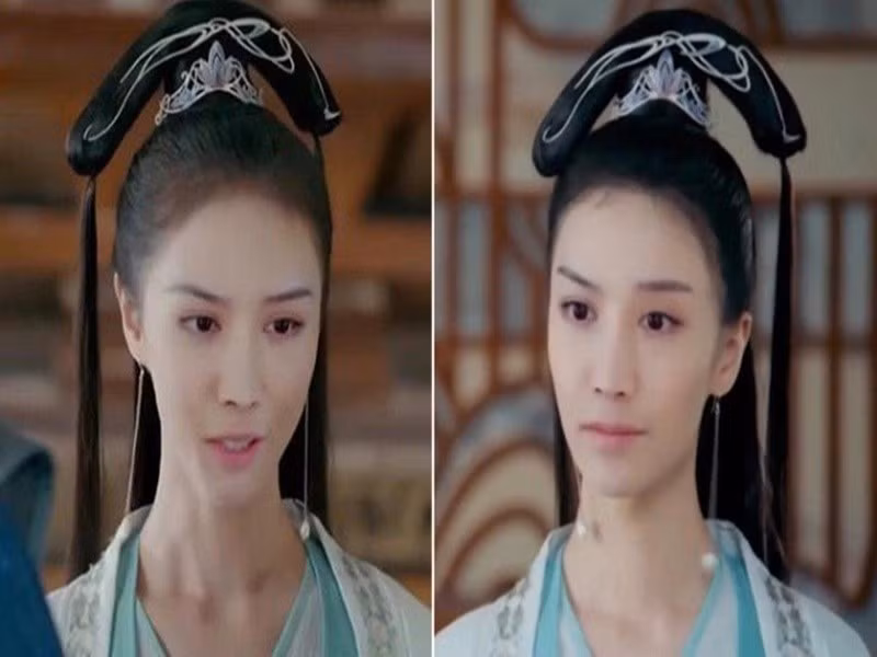 Tuy nhiên, đoàn làm phim Tam thiên nha sát không quay lại toàn bộ cảnh mà chỉ sử dụng kỹ thuật AI để đổi khuôn mặt của Lưu Lộ và Trương Đình Đình. Kết quả là nhân vật bị biến dạng. Ảnh: Weibo.