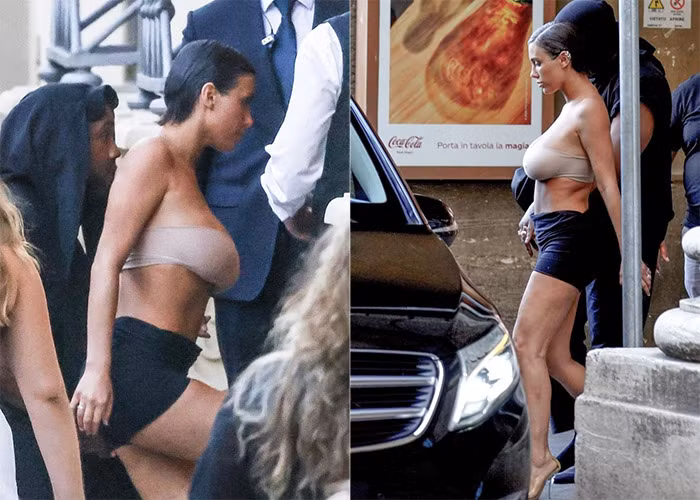Bianca Censori luôn mặc kiểu trang phục là quần áo màu nude bó sát cơ thể để khoe ba vòng nóng bỏng. (Ảnh: Backgrid)
