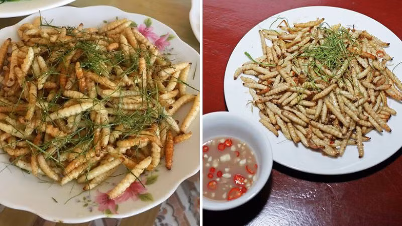 Người dân thường chế biến sâu chít thành món xào lá chanh hoặc nướng, có thể nấu cháo. Ảnh: Bách hoá Xanh