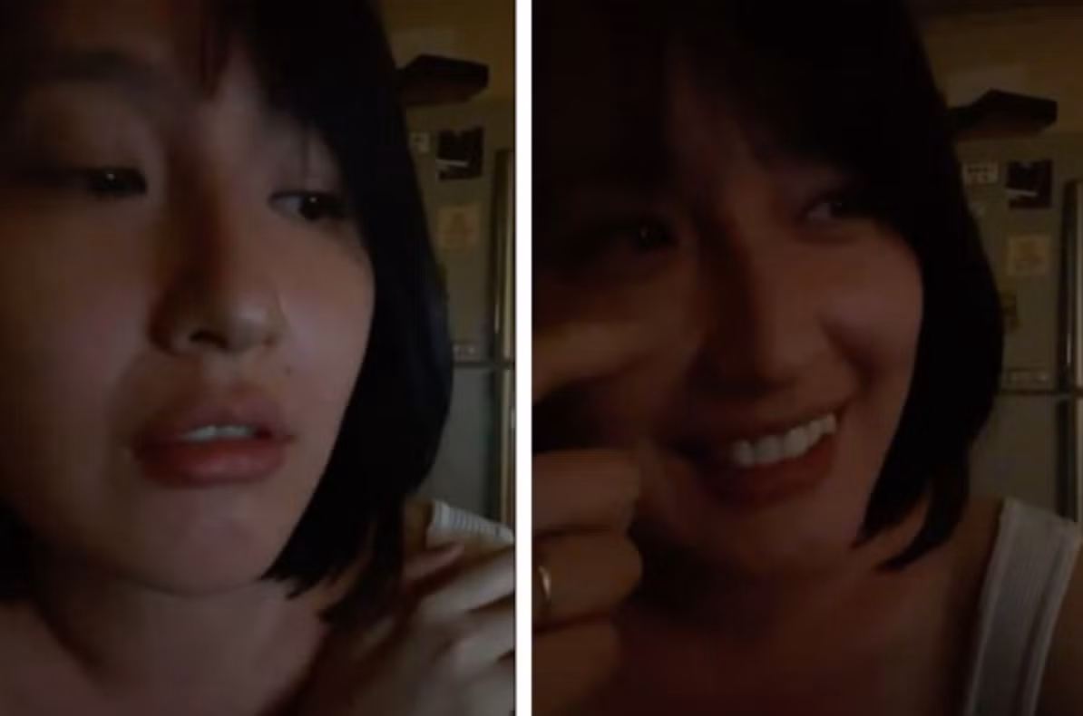 Trên trang cá nhân vào tối 3/10, Mai Phương Thúy livestream tại nhà và thừa nhận đang say. Nàng hậu để mặt mộc, vừa uống bia, vừa nghêu ngao hát, vừa chào khán giả. Ảnh: GĐXH