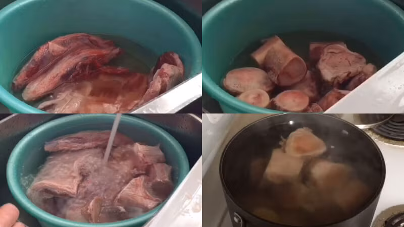 Sơ chế nguyên liệu là bước đầu tiên cần phải làm: Rửa sạch xương ống, thịt bò, các loại gia vị. Hành tây, hành tím nướng sơ qua để tạo màu và hương thơm cho nước dùng. Ảnh: Bách hoá Xanh