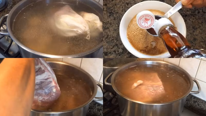 Khi nạm bò và bắp bò đã chín, vớt ra cho vào thau đá lạnh ngâm khoảng 10 phút rồi cắt lát mỏng vừa ăn. Cuối cùng nêm nếm thêm một lần nữa cho hợp khẩu vị riêng của từng gia đình là hoàn thành phần nước dùng. Ảnh: Bách hoá Xanh