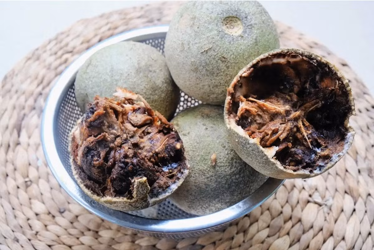 Trái quách là loại quả độc đáo mà chỉ Trà Vinh mới có. Trái quách chín có mùi thơm nhẹ, thoang thoảng từ ruột ra, ăn vào vị chua chua, hăng hăng cùng cảm giác ngọt quyện vào nhau. Loại quả này càng ngon hơn khi ăn cùng đường và đá xay. Ảnh: @youmed