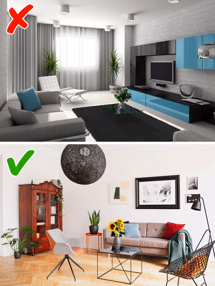 Thiết kế nhà cửa theo một phong cách nhất định không có nghĩa phải loại bỏ hoàn toàn các yếu tố của phong cách khác. Ví dụ, gia chủ có thể thêm các chi tiết hiện đại, món đồ nội thất mộc mạc vào trong không gian mang phong cách truyền thống.