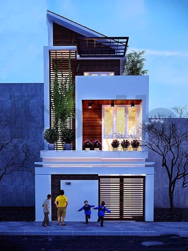 Mái nghiêng làm tăng giá trị cho nhà phố. Ảnh: Wedo.