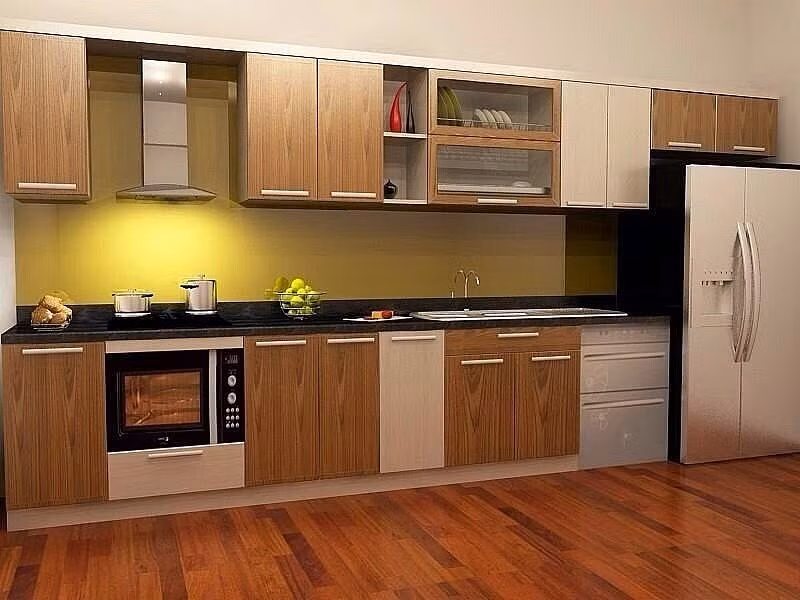 Lắp tủ bếp không sát trần sẽ khiến bụi bẩn rất dễ bám vào bề mặt phía trên của tủ bếp, rất mất vệ sinh. Do vậy, hãy lắp tủ bếp sát trần để tận dụng được tối đa diện tích và tăng không gian lưu trữ. Nguồn ảnh: Brightside.