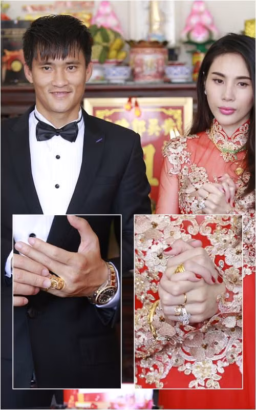 Đám cưới của Công Vinh - Thủy Tiên đầu năm 2015 cũng gây chú ý vì trang sức bằng vàng được gia đình chú rể dành tặng cho nữ ca sĩ quá nhiều. Ảnh: Yan.